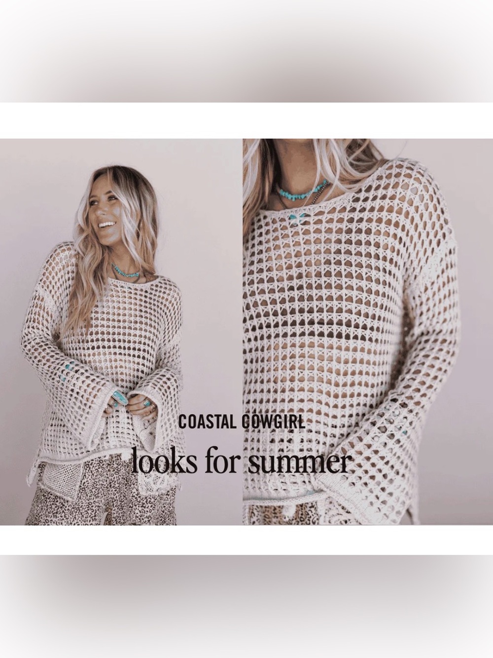 Three Bird Nest Blush Crochet Open-Weave Off-Shoulder Sweater